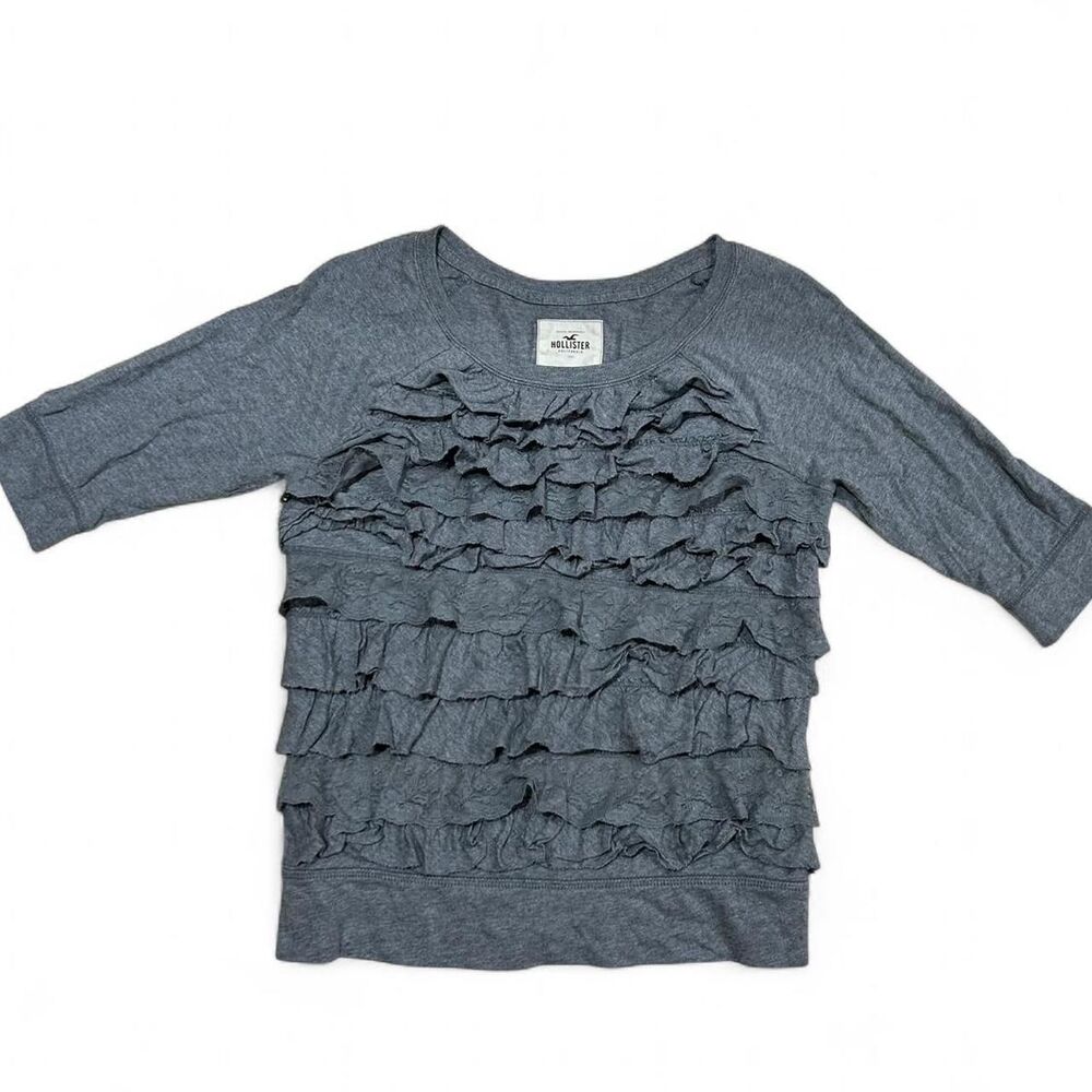 Hollister Gray Ruffle Front Sweatshirt Top